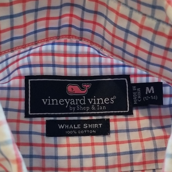 Boys size M, Vineyard Vines poplin whale shirt - Picture 2 of 2